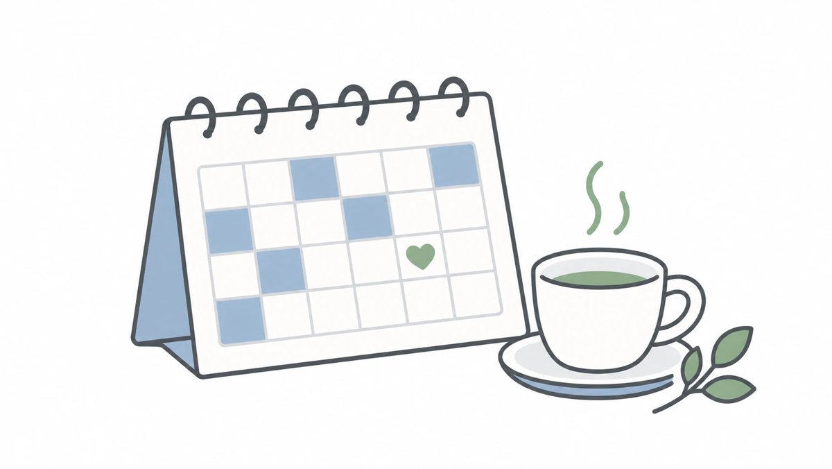 空白のある予定表とお茶のイラスト