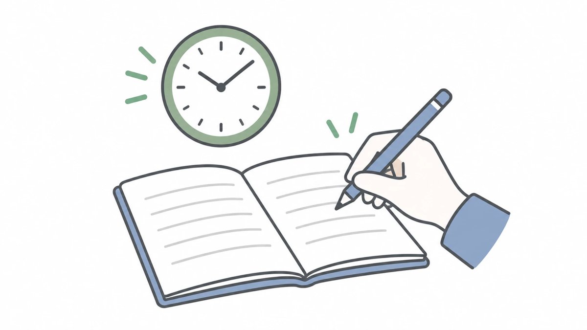 ノートに時間を記録するイラスト